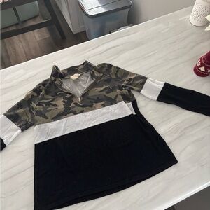 Camouflage and Black Long Sleeve Top